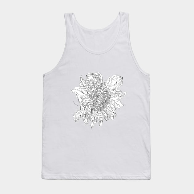 Sunflower Cut Out Line Art Tank Top by Royal Tings